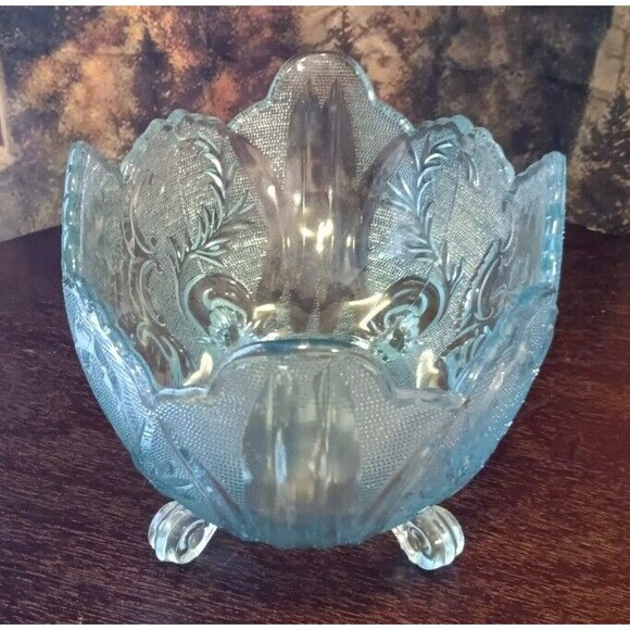 Vtg Jeanette Glass LOMBARDI Footed Starlight Blue Glass Centerpiece Fruit Bowl - Picture 3 of 11
